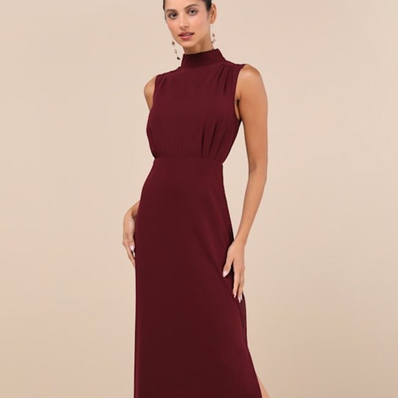 Lulus Dresses & Skirts - Lulus Classic Elegance Plum Chiffon Sleeveless Mock Neck Maxi Dress Red - Size S